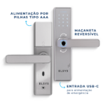 Fechadura Eletrônica Digital Elsys com Biometria e Senha ESF-DE2000B Prata Embutir para Porta de Giro - Imagem 5