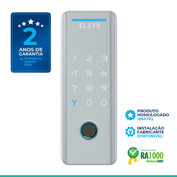 Fechadura Digital Elsys Senha e TAG Tecno Prata Sobrepor - Imagem 10