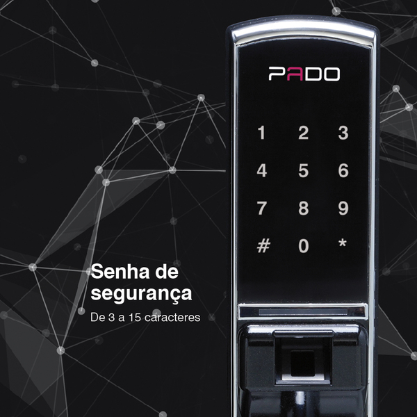 Fechadura Digital Sobrepor Porta Madeira ou Metal Pado FDE-BC200EP Biometria Chave Senha - Imagem 3
