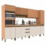 Cozinha Completa 6 Peças 12 Portas Com Torre Quente Paneleiro E Aéreo Ripado Cecília Freijó/off White - Imagem 6