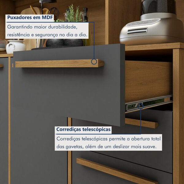 Armário De Cozinha 11 Portas 2 Gavetas Agata Cinamomo/grafite - Imagem 5