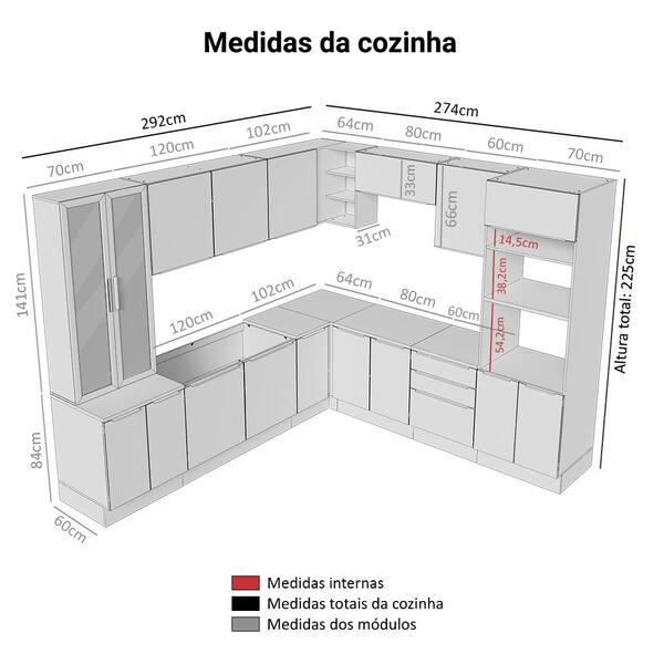 Armário De Cozinha Completa 566cm Branco/preto Lux Madesa 01 - Imagem 9