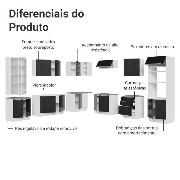 Armário De Cozinha Completa 566cm Branco/preto Lux Madesa 01 - Imagem 8