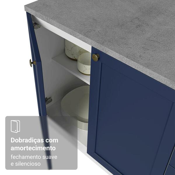 Balcão De Cozinha 120 Cm 2 Portas 3 Gavetas Branco/azul Vik Madesa - Imagem 4