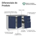 Balcão De Cozinha 120 Cm 2 Portas 3 Gavetas Branco/azul Vik Madesa - Imagem 9