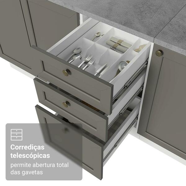 Balcão De Cozinha 120 Cm 2 Portas 3 Gavetas Branco/cinza Vik Madesa - Imagem 6
