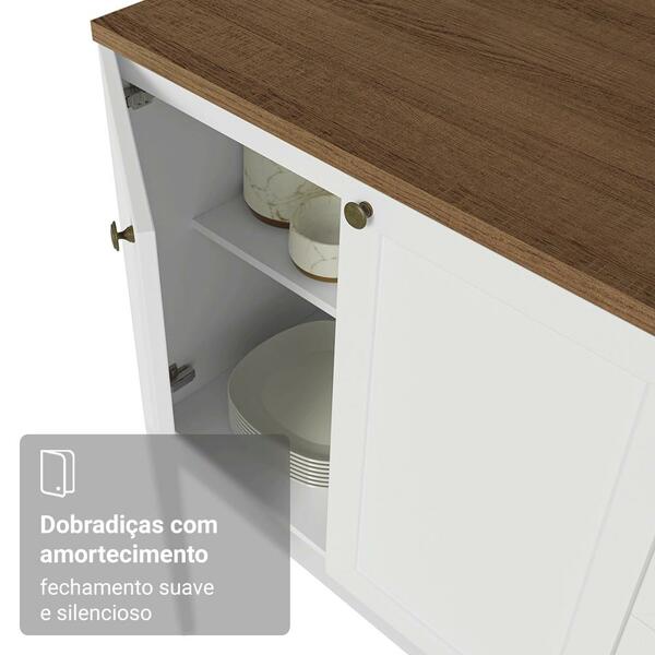 Balcão De Cozinha 120 Cm 2 Portas 3 Gavetas Branco Tampo Rustic Vik Madesa - Imagem 3
