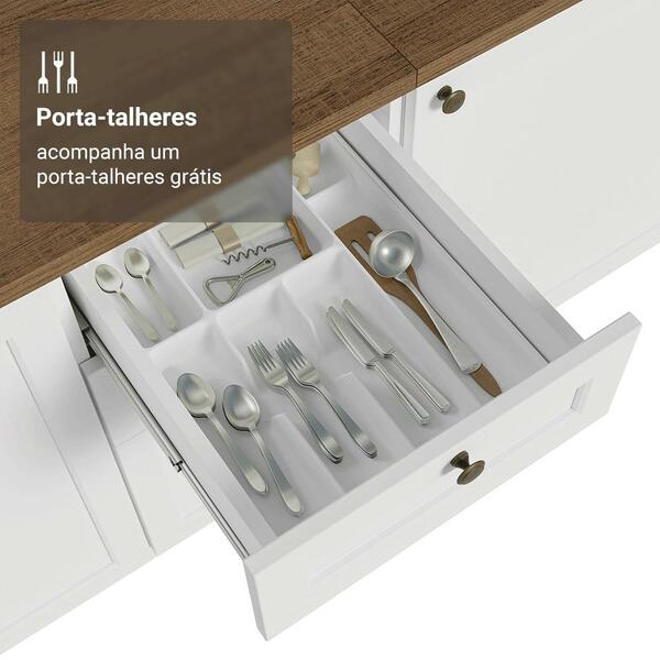 Balcão De Cozinha 120 Cm 2 Portas 3 Gavetas Branco Tampo Rustic Vik Madesa - Imagem 5