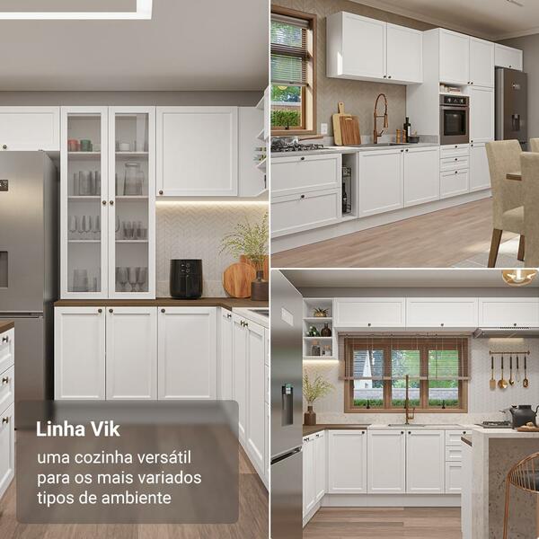 Balcão De Cozinha 120 Cm 2 Portas 3 Gavetas Branco Tampo Rustic Vik Madesa - Imagem 8