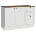 Balcão De Cozinha 120 Cm 2 Portas 3 Gavetas Branco Tampo Rustic Vik Madesa