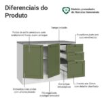 Balcão De Cozinha 120 Cm 2 Portas 3 Gavetas Branco/verde Vik Madesa - Imagem 9