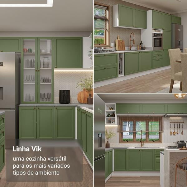 Balcão De Cozinha 120 Cm 2 Portas 3 Gavetas Branco/verde Vik Madesa - Imagem 8