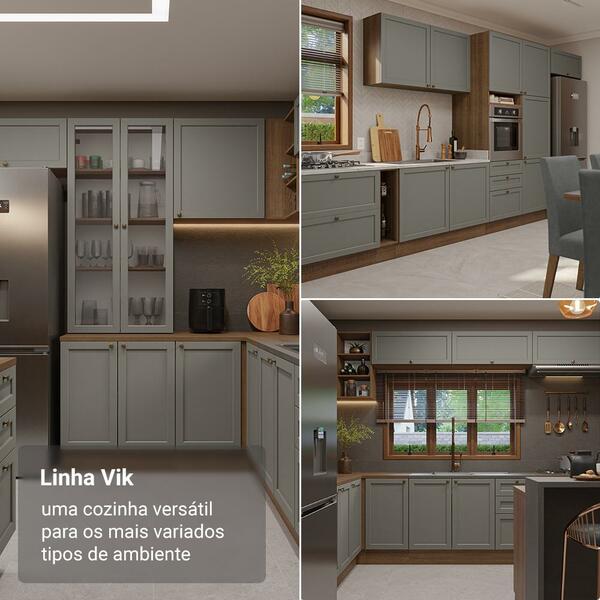 Balcão De Cozinha 120 Cm 2 Portas 3 Gavetas Rustic/cinza Vik Madesa - Imagem 8