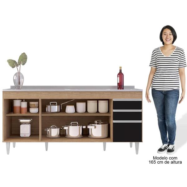 Balcão Gabinete Com Pia 180cm Dallas Castanho/preto - Lumil - Imagem 5