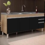 Balcão Gabinete Com Pia 180cm Dallas Castanho/preto - Lumil