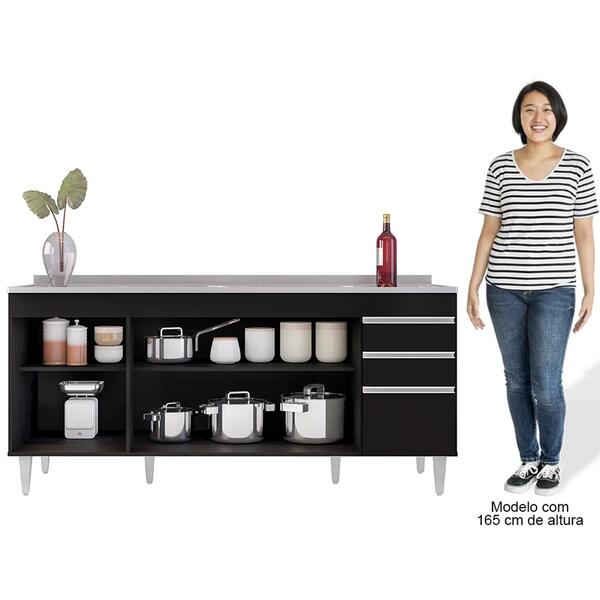 Balcão Gabinete Com Pia 180cm Dallas Preto - Lumil - Imagem 5