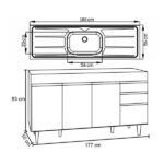 Balcão Gabinete Com Pia 180cm Dallas Preto - Lumil - Imagem 7