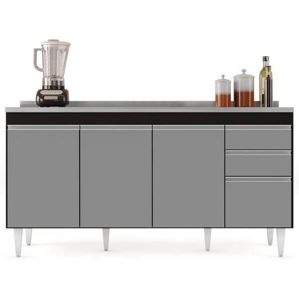 Balcão Gabinete Com Pia Inox 160cm Arkansas Preto/cinza – Lumil - Imagem 7