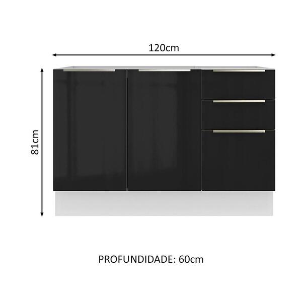Balcão Gabinete De Pia Madesa Lux 120 Cm 2 Portas 3 Gavetas - Branco/preto - Imagem 10