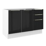 Balcão Gabinete De Pia Madesa Lux 120 Cm 2 Portas 3 Gavetas - Branco/preto