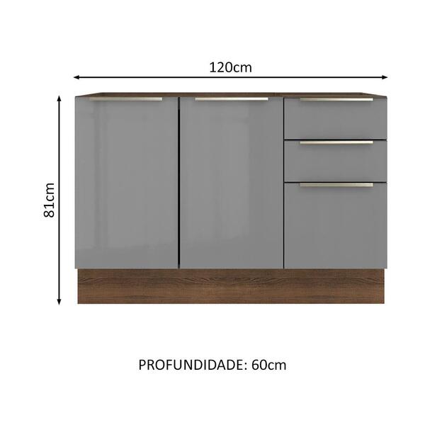 Balcão Gabinete De Pia Madesa Lux 120 Cm 2 Portas 3 Gavetas - Rustic/cinza - Imagem 10