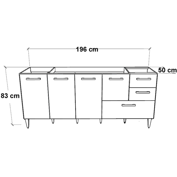 Balcão Para Pia De 2,00 Mt Maceió E Aéreo Modulado 5 Portas Amendoa Off White Puxador Aluminio - Imagem 10