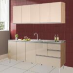 Balcão Para Pia De 2,00 Mt Maceió E Aéreo Modulado 5 Portas Amendoa Off White Puxador Aluminio - Imagem 8