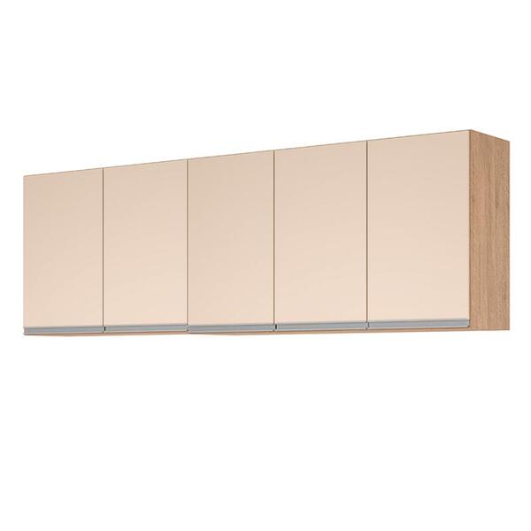 Balcão Para Pia De 2,00 Mt Maceió E Aéreo Modulado 5 Portas Amendoa Off White Puxador Aluminio - Imagem 6