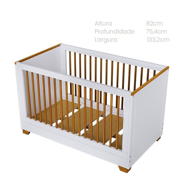 Berço 2 Em 1 Com Colchão Com Grades Em Madeira Maciça Ananda Casatema Madeiraoriginals Off White/mel - Imagem 6