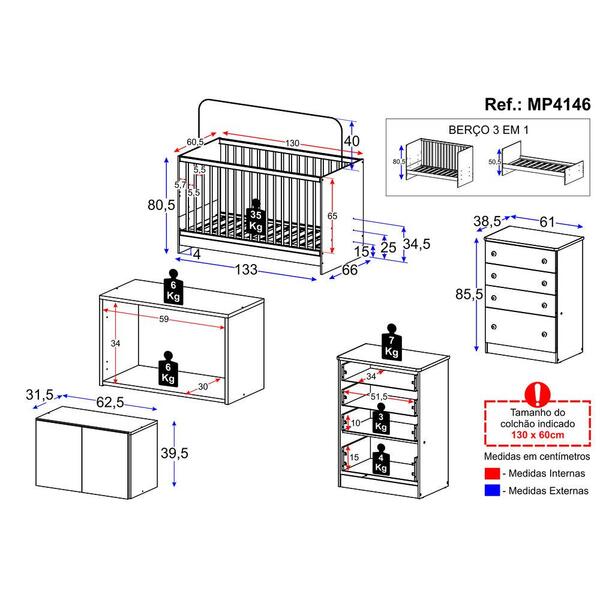 Berço 3 Em 1 Com Armário Aéreo E Cômoda Multimóveis Mp4146 - Imagem 5