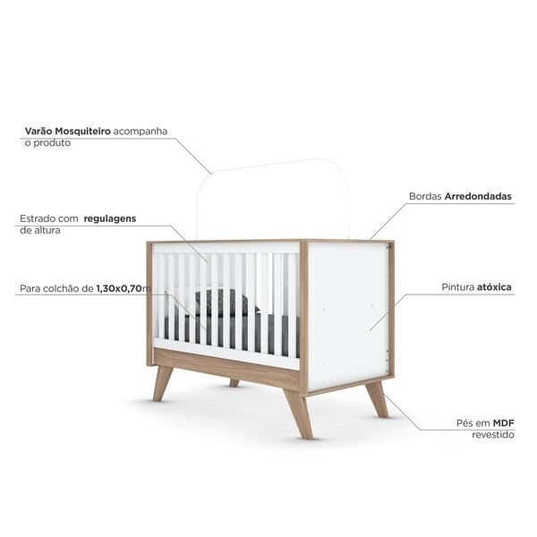 Berço 3 Em 1 Mini Cama Noah Espresso Móveis Branco/jequitibá - Imagem 3