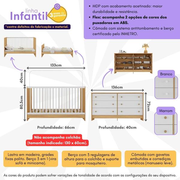 Berço 3 Em 1 Para Colchão 130 X 60cm Com Cômoda Framboesa Multimóveis Mp4679 - Imagem 5