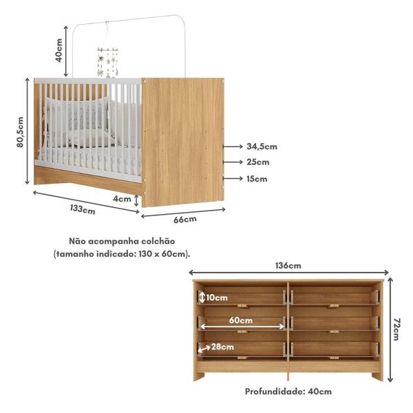 Berço 3 Em 1 Para Colchão 130 X 60cm Com Cômoda Framboesa Multimóveis Mp4679 - Imagem 4