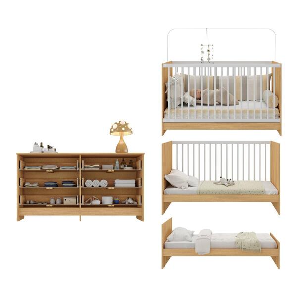 Berço 3 Em 1 Para Colchão 130 X 60cm Com Cômoda Framboesa Multimóveis Mp4679 - Imagem 7