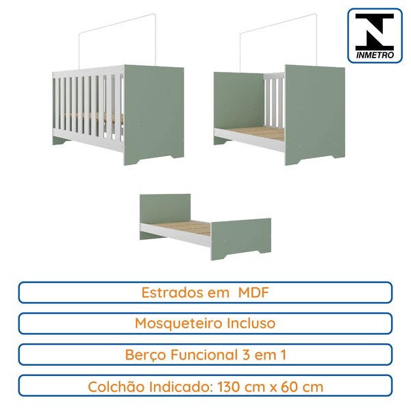 Berço 3 Em 1 Tic Tac Espresso Móveis Verde - Imagem 6