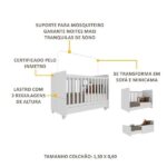Berço Americano 3 Em 1 Com Rodízios Para Colchão 70 X 130 Cm Multimóveis Pimpolho Fg0504b Branco - Imagem 3