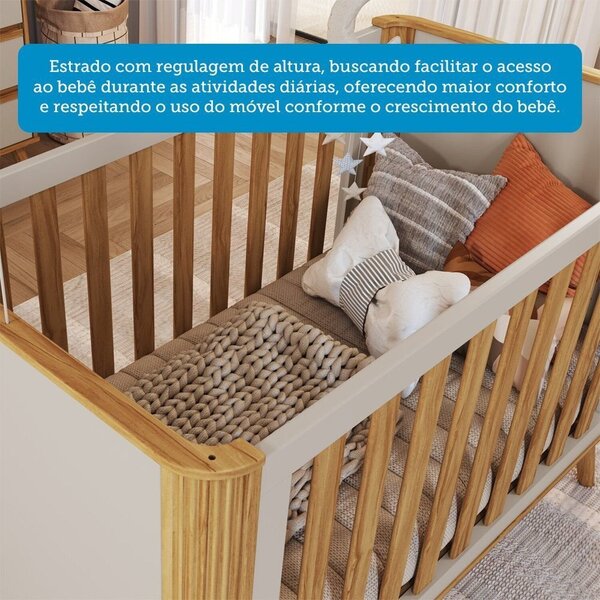 Berço Arredondado Evolutivo Americano 4 Em 1 Luly 100% Mdf Espresso Móveis Off White/amêndoa - Imagem 6