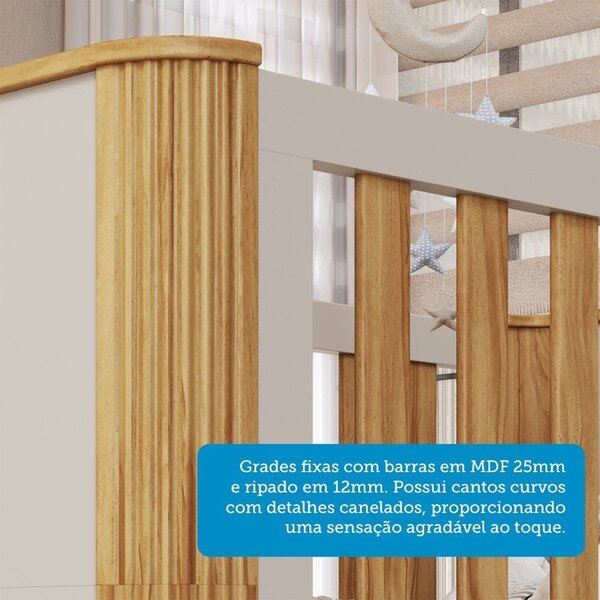Berço Arredondado Evolutivo Americano 4 Em 1 Luly 100% Mdf Espresso Móveis Off White/amêndoa - Imagem 8