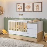 Berço Cama Multifuncional Auri Com 2 Gavetas E Cama Auxiliar Casatema Madeiraoriginals Carvalho mel/branco