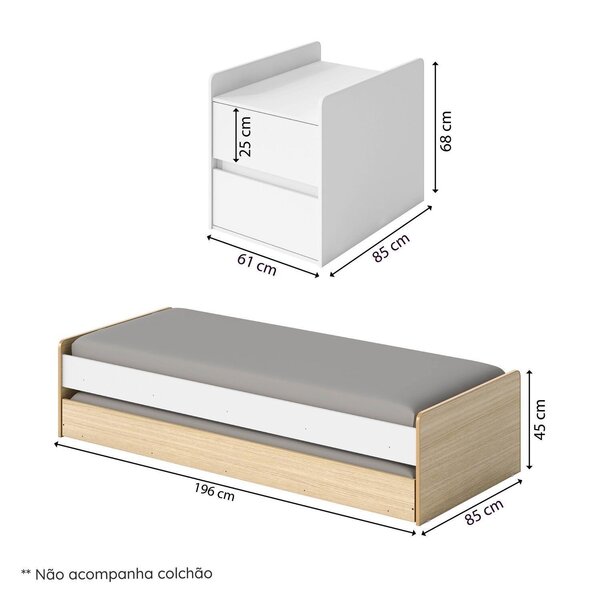 Berço Cama Multifuncional Auri Com 2 Gavetas E Cama Auxiliar Casatema Madeiraoriginals Carvalho mel/branco - Imagem 9