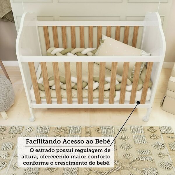 Berço Mini Cama 3 Em 1 100% Mdf Maya Espresso Móveis Branco Brilho/amêndoa - Imagem 3