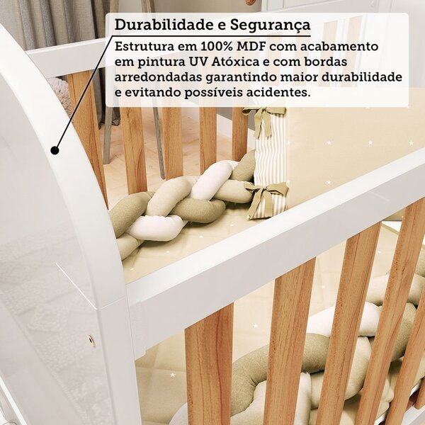 Berço Mini Cama 3 Em 1 100% Mdf Maya Espresso Móveis Branco Brilho/amêndoa - Imagem 4