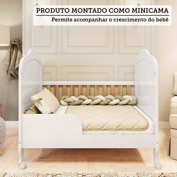 Berço Mini Cama 3 Em 1 100% Mdf Maya Espresso Móveis Branco Brilho/amêndoa - Imagem 5