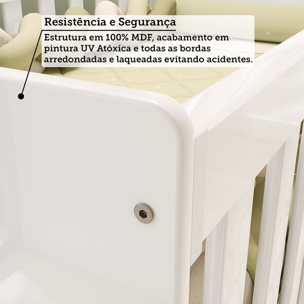 Berço Mini Cama 3 Em 1 Americano 100% Mdf Liam Retrô Espresso Móveis Branco - Imagem 3