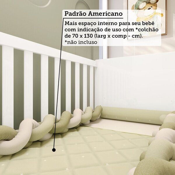 Berço Mini Cama 3 Em 1 Americano 100% Mdf Liam Retrô Espresso Móveis Branco - Imagem 5