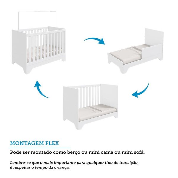 Berço Mini Cama 3 Em 1 Americano 100% Mdf Liam Retrô Espresso Móveis Branco - Imagem 7