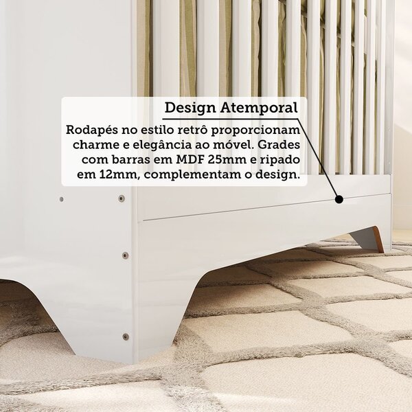 Berço Mini Cama 3 Em 1 Americano 100% Mdf Liam Retrô Espresso Móveis Branco - Imagem 10