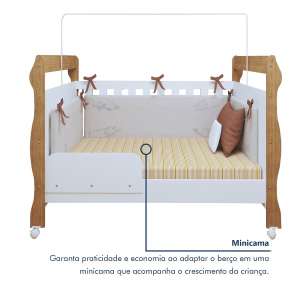 Berço Mini Cama 3 Em 1 Soninho 100% Mdf Amadeirado - Imagem 5