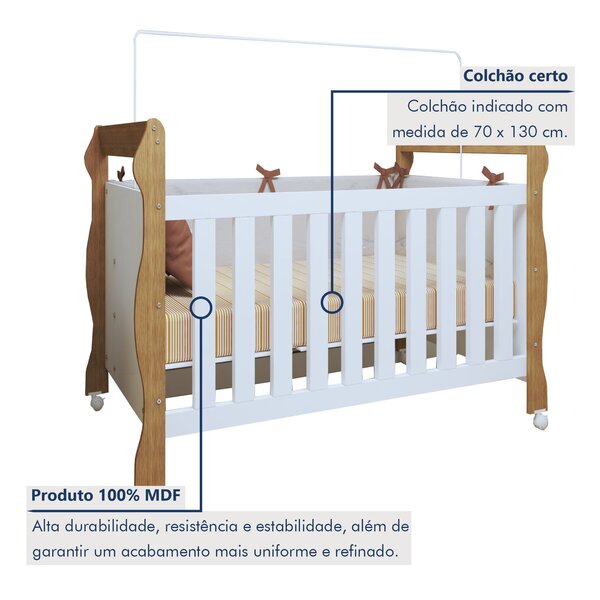 Berço Mini Cama 3 Em 1 Soninho 100% Mdf Amadeirado - Imagem 9