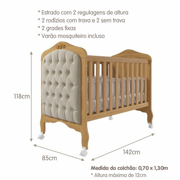 Berço Mini Cama Com Capitonê Alegria Espresso Móveis Nature - Imagem 4